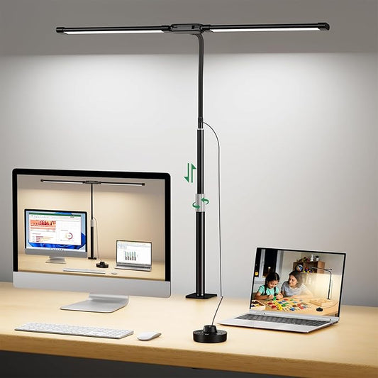 LED Desk Lamp with Clamp, 23.5-31.5 Inches, Black | 24W, 75 Lighting Modes, Flexible Neck Design, Telescopic Height, For Home Office Study Work Craft Paint by BINNIWEN-LightYourLife