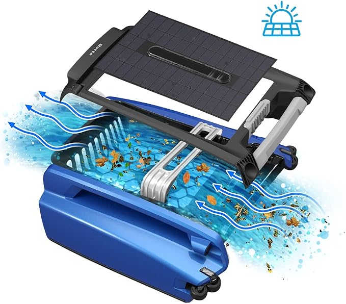 Betta SE Solar Powered Automatic Robotic Pool Surface Skimmer Cleaner with 24/7 Continuous Cleaning Battery Power and Re-Engineered Twin Salt Chlorine Tolerant Motors (Blue) - Image 9