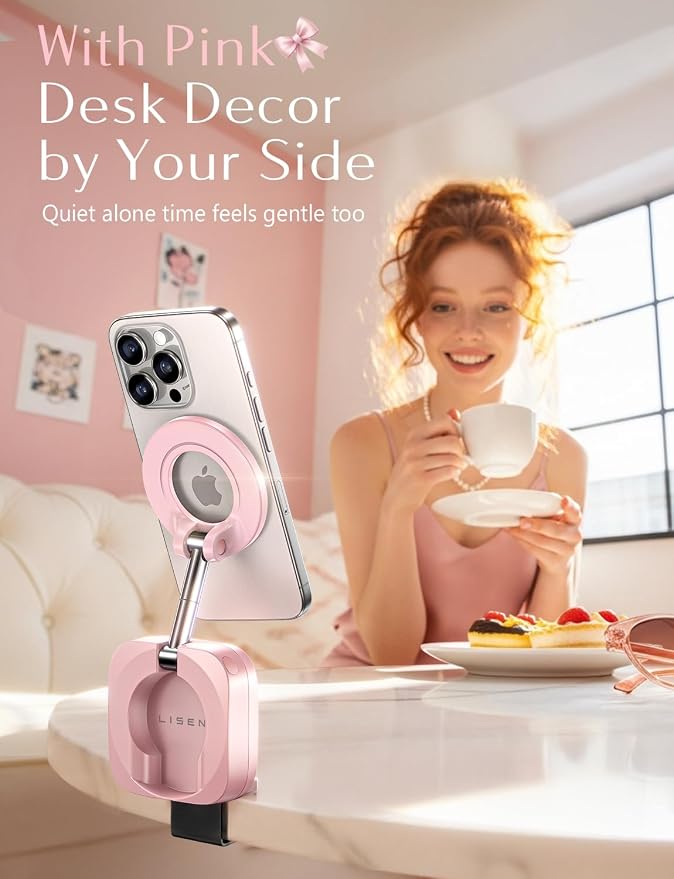 LISEN Airplane Travel Essentials for Flying Airplane Phone Holder for Desk | Pink Office Desk Accessories And Decor Room Decor For Women Airplane Gadgets For Long Flights Magsafe Phone Accessories - Image 3