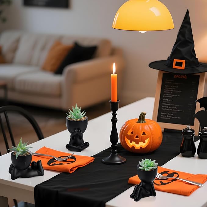Der Rose 3pcs Fake Succulents Plants Artificial for Black Bathroom Bedroom Home Living Room Halloween Decor Aesthetic Indoor - Image 6