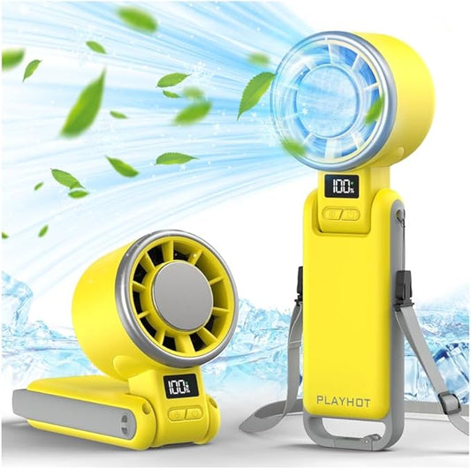 PlayHot Portable Handheld Turbo Fan with Ice Cooling, Rechargeable Personal Fan, Up tp 12Hrs Cooling, 5 Speed 25550RPM Powerful Portable Fan for Travel, Outdoor, Camping, Hiking (Yellow) by PlayHot-CoolSummer