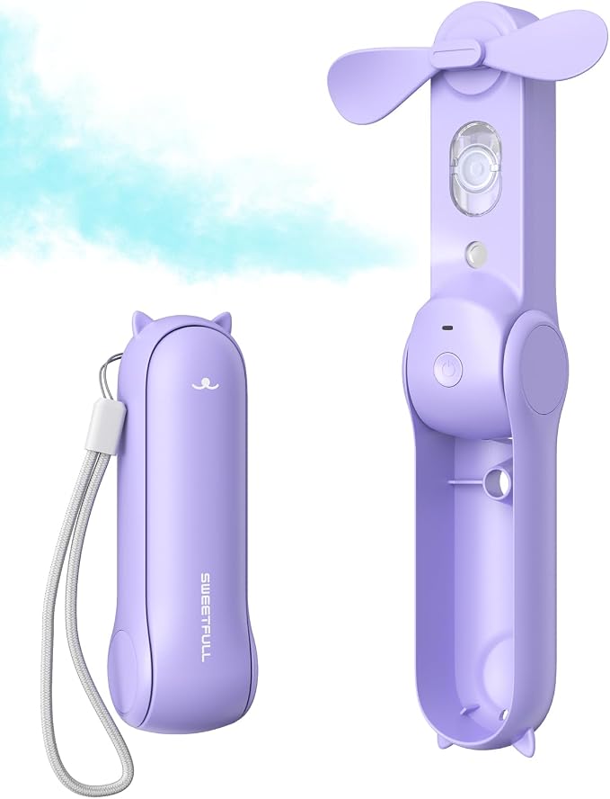 SWEETFULL Portable Misting Fan, Handheld Personal Mister, Rechargeable Mini Spray Water Mist, for Kids Women Travel, Outdoors, Hiking, Camping, Home Office (Purple) by SWEETFULL