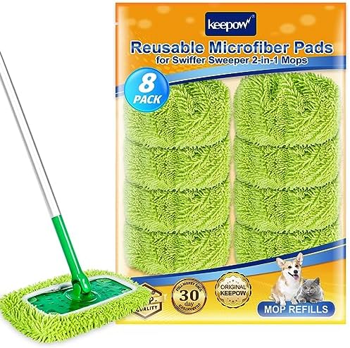 KEEPOW 8Pack Reusable Microfiber Mop Pads Compatible with Swiffer Sweeper by KEEPOW