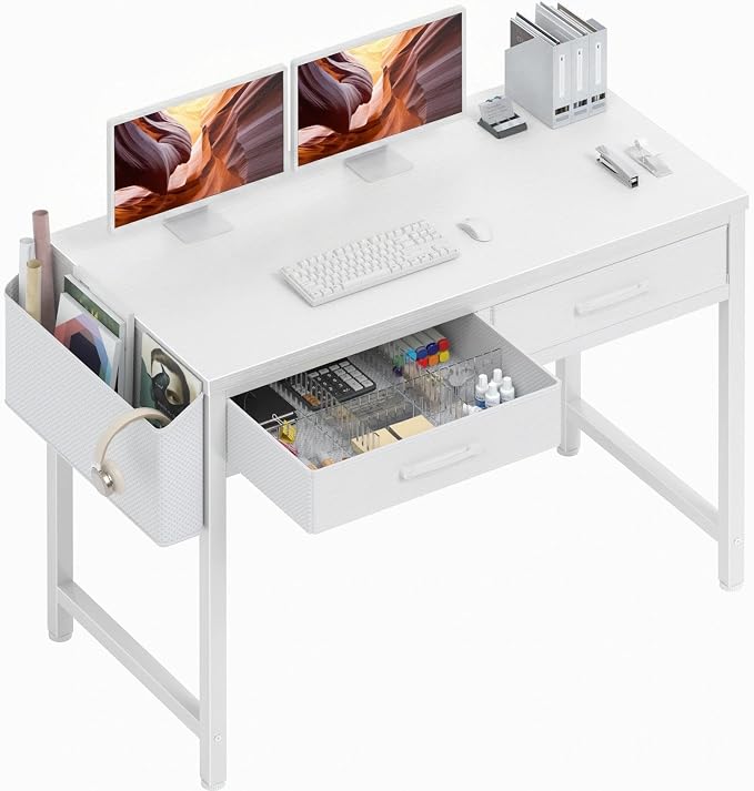 DLisiting White Desk with Storage Drawers - 39 Inch Small Computer Desk with Drawers for Bedroom Home Office, Study Writing Vanity Table Without Mirror for Girls Small Spaces by Unknown