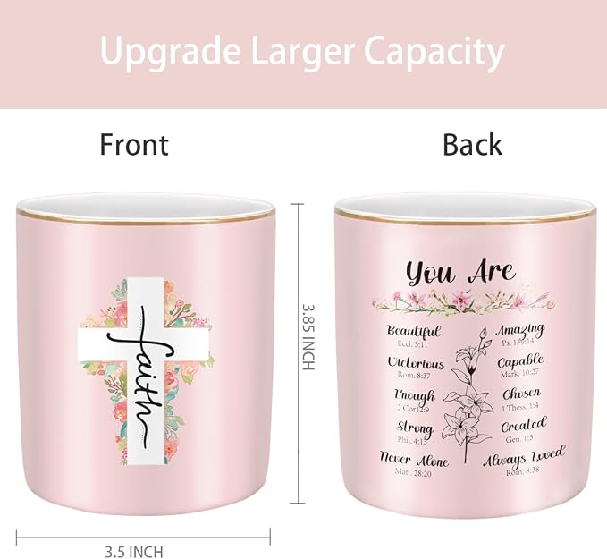 Ceramic Pen Holder for Desk Cute, Pencil Holder Cup, Makeup Brush Holder Pink, Multi-Functional Organizer for Office, Religious Style - Image 3