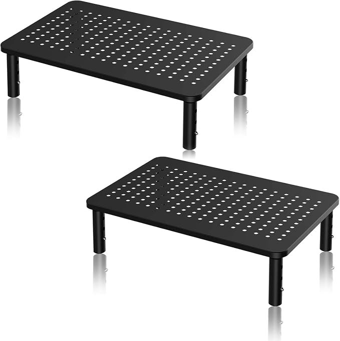 suptek Monitor Stand Riser for Computer,Laptop,Printer, Notebook and All Flat Screen Display with Vented Metal Platform,3 Height Adjustable Laptop Riser,2 Pack,Black(MST003-2) by suptek