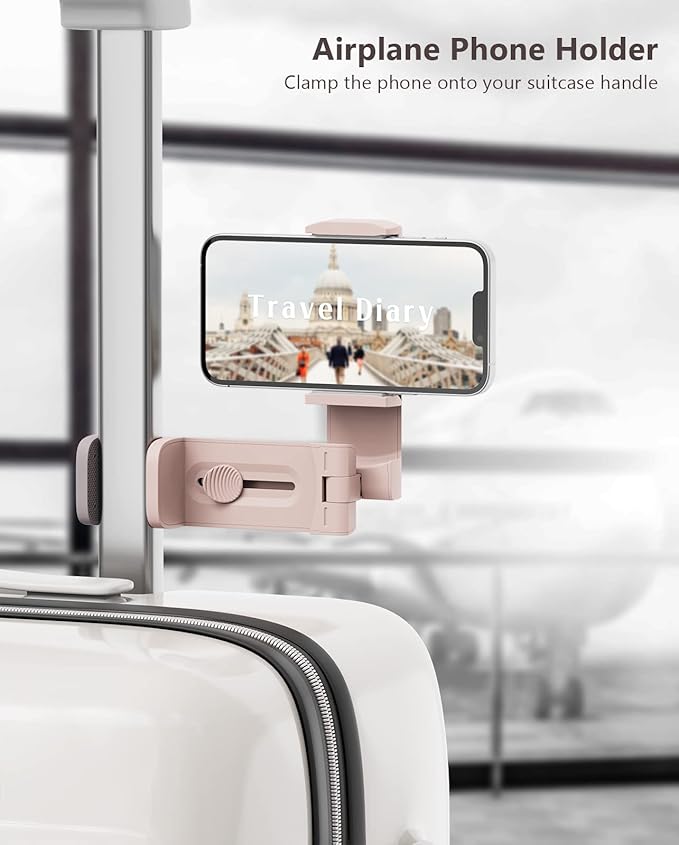 MiiKARE Travel Essentials Airplane Phone Holder, Universal Handsfree Phone Mount for Flying with 360 Degree Rotation, Travel Must Haves Phone Stand for Desk, Tray Table, Pink - Image 2