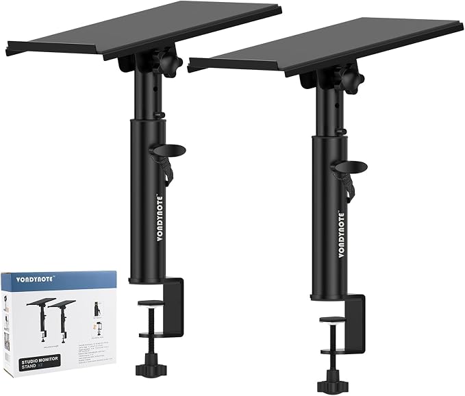 Vondynote Pair of Studio Monitor Stands Desk Clamp Speaker Stands 12°Tilt | Heavy Duty, 10.4"-15.4" Height Adjustable, for Monitor Speakers Laptop Projector CD Player by Vondynote