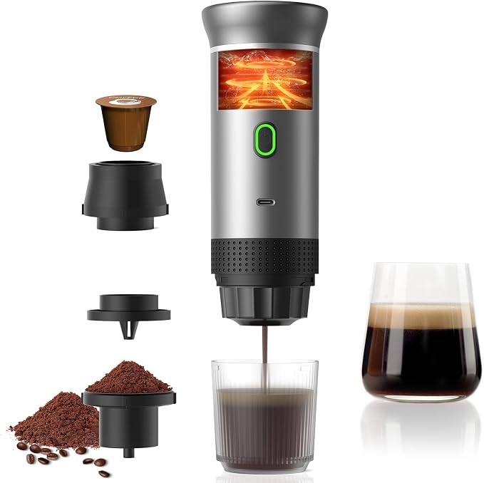 Portable Coffee Maker Espresso Machine, Travel Espresso Maker, Cafetera Portatil Expreso with Small Tea Cup, Compatible with Ground Coffee & NS Capsule for RV,Car, Hiking, Camping Office by Unknown