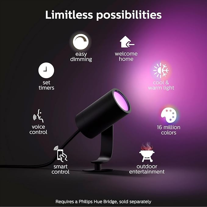 Philips Hue Lily Outdoor Smart Spotlight Base Kit, 3 Pack, White and Color Ambiance LED Walkway Lights, Low Voltage Landscape Lighting, Requires Bridge, Control with App & Voice, Weatherproof - Image 6