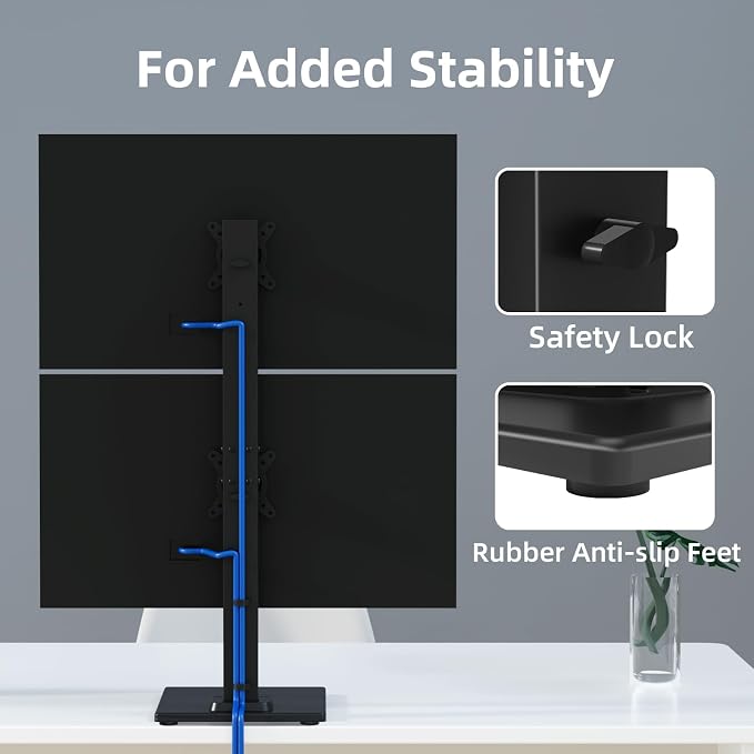 Suptek Dual Monitor Stand with Base- Vertical Stack Screen Free-Standing Monitor Riser Fits Two 13 to 36Inch Screen with Swivel, Tilt, Height Adjustable,50,75 and 100mm Vesa Base Stand - Image 6