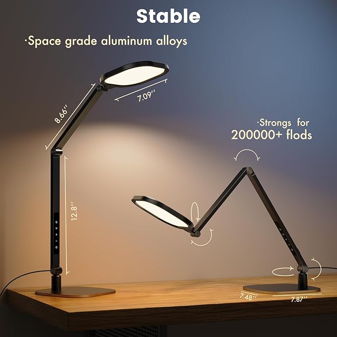 LitONES 2 Packs Desk Lamp for Home Office Zoom Video Calls-Black | 15W LED Desk Ring Light with CRI 97.8 Memory & Timer Function, 1200LM Dimmable Computer Light for Conference, Reading, Study - Image 5