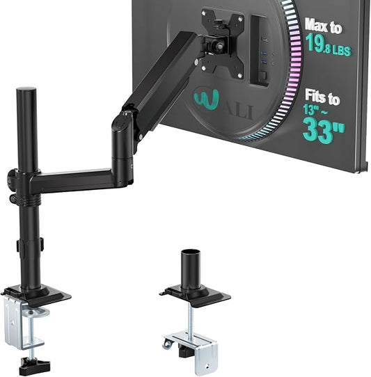 WALI Single Monitor Arm 13-33 Inch, Single Monitor Mount, Vesa Desk Mount up to 19.8lbs Single Monitor Stand with Clamp, VESA 75x75mm or 100x100mm Compatibility(GSDM001), Black by WALI