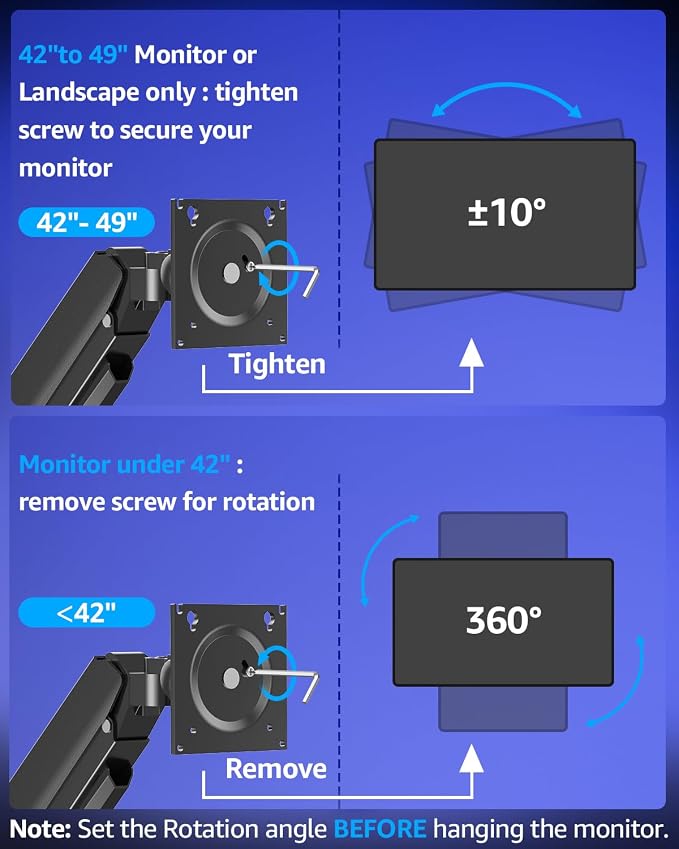MOUNTUP Dual Monitor Stand Fits 49 45 42 40 39 34 32 Inch Screens, Heavy Duty Dual Monitor Arm Holds 7.7-44 lbs, Vertical Stacked Monitors Mount, Full Motion, Height Adjustable, VESA Mount - Image 6