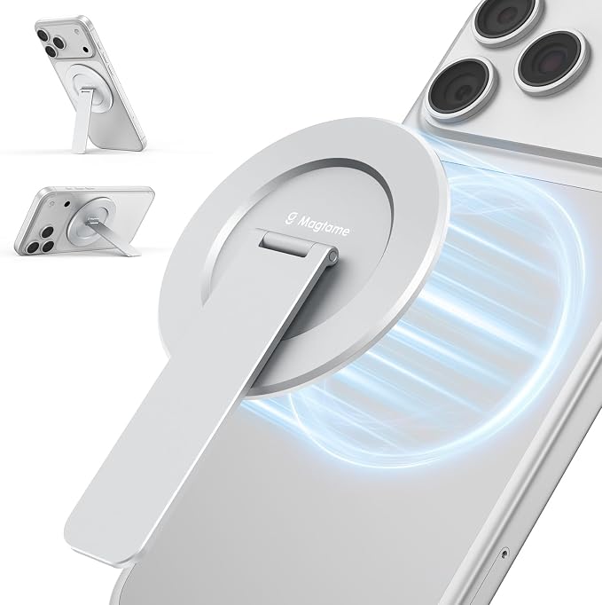 Magnetic Phone Stand for Magsafe, Ultra-Slim Snap-on Phone Holder Kickstand,180° Adjustable Angle Damping Design Cellphone Grip, Silver by Magtame