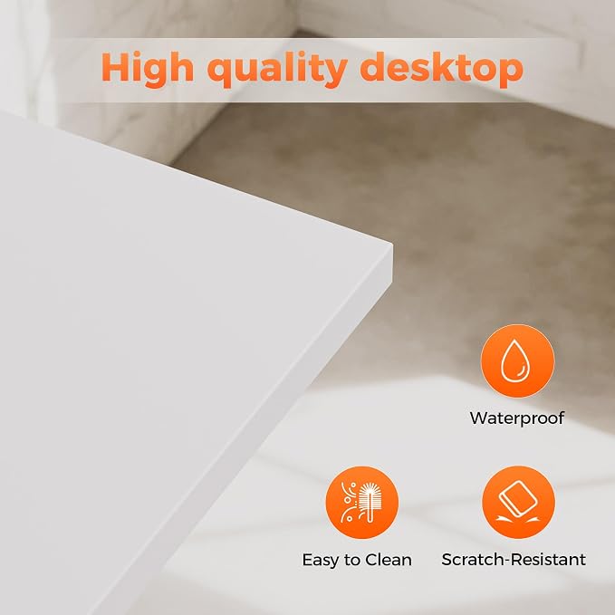 Mericonia 32x16 Inch Computer Desk with Wheels, Small Simple Rolling Desk | Writing Table for Home Office Bedroom Work Study, White - Image 6