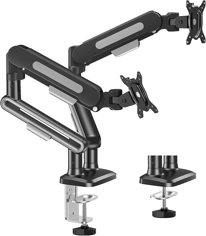 MOUNT PRO Dual Monitor Desk Mount, Pneumatic Monitor Arms for 2 Monitors Max 39 Inches, Adjustable Dual Computer Monitor Stand Each Arm Holds up to 26.5lbs, VESA Mount with C Clamp & Grommet Base by MOUNTPRO