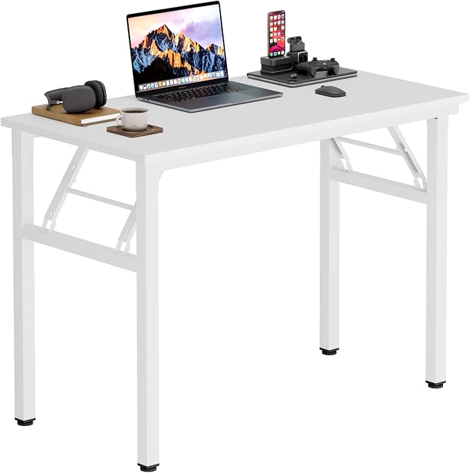 Need Office Computer Desk 35.8 Inch Sturdy Folding Laptop Table White | White Frame Writing Gaming Work Table/Foldable Home Office Desk/Sewing Table, No Assembly Required by Need