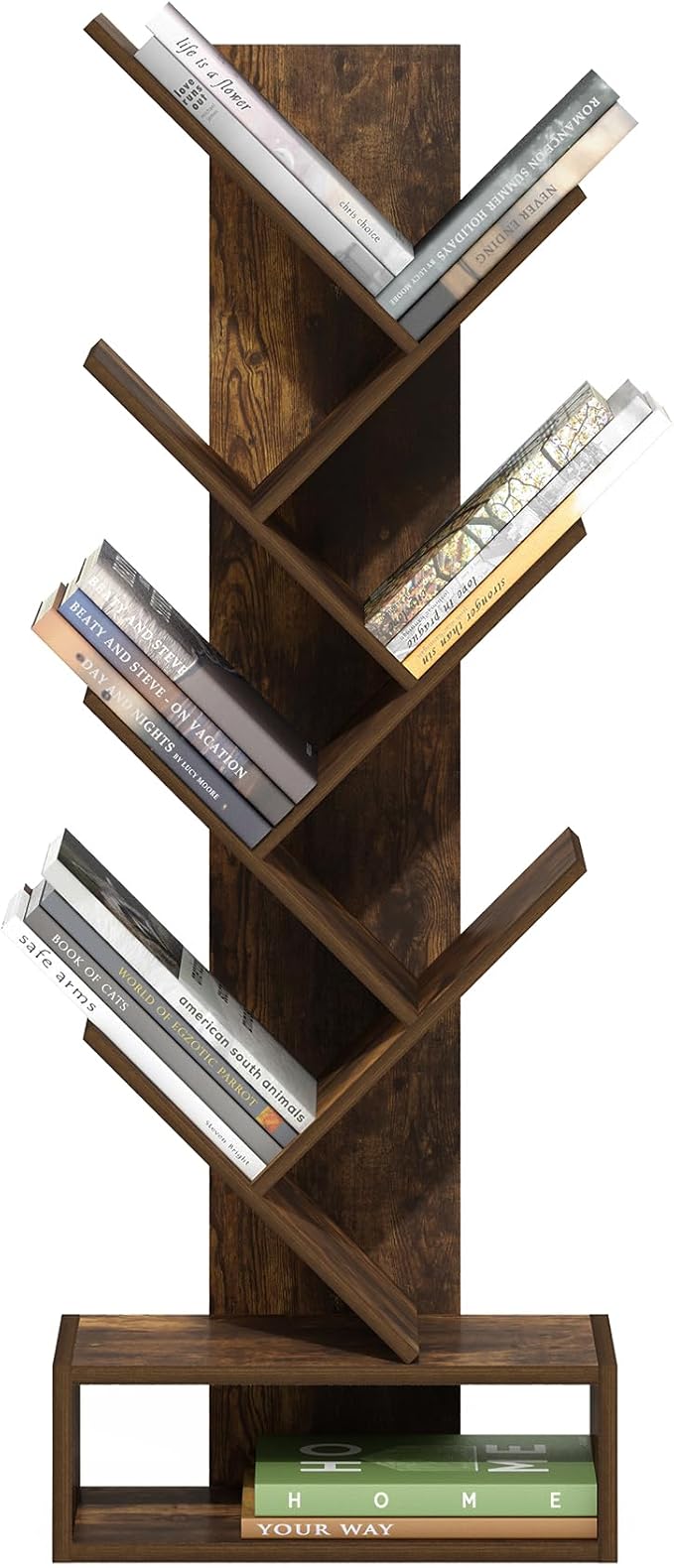 Furinno Tree Book Shelf, 7-Tier Bookshelf, Tree Bookcase with Bottom Shelf, 8.4 x 16.9 x 46.2, for Living Room, Bedroom, Home Office, Amber Pine - Image 4