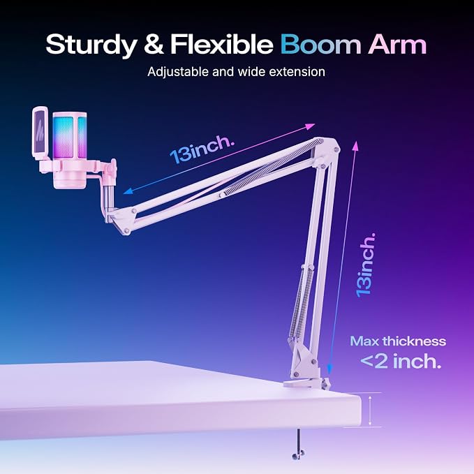 MAONO DGM20S USB Microphone for PC with Clear Voice & Noise Reduction | RGB Lighting, Tap-to-Mute, Gain Control, Monitoring and Boom Arm for Discord Gaming, Streaming, Content Creation.Pink - Image 8