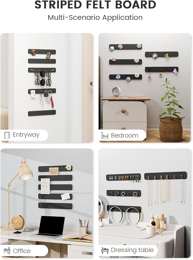 Fluxynara 13" x 2" Felt Wall Panels, Black | 5-Pack Cork Board Alternative with 35 Push Pins, Adhesive Mounting for Bedroom Door or Home Office - Image 6