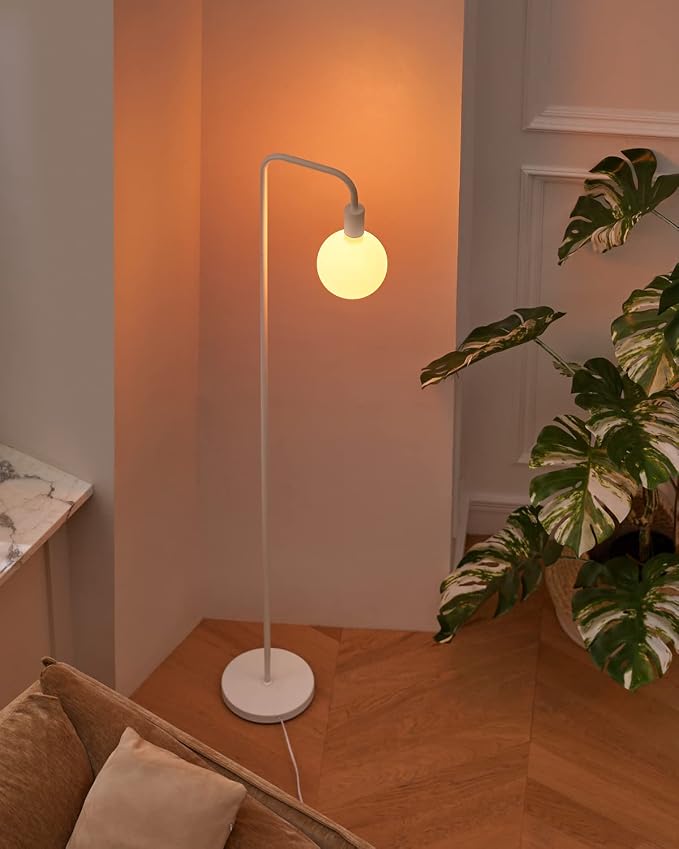ONEWISH Floor Lamp for Living Room - Minimalist Standing Lamp with Modern LED Bulb, White Frosted Globe Glass 6", 1800K Warm Ambiant Lighting Decorative Tall Lamp for Bedroom Dorm - Image 8