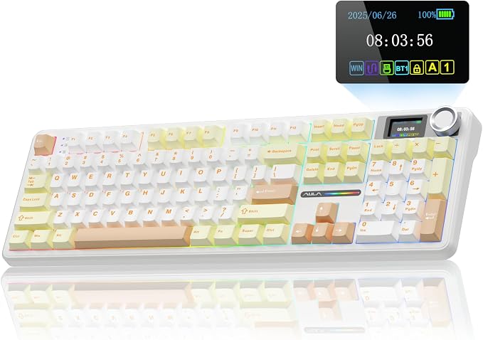 AULA F108 PRO - Wireless Mechanical Keyboard with Screen&Knob,Hot Swappable Gaming Keyboard with 8000mAh Battery,Pre-lubed Switches,RGB Backlit,PBT Keycaps Creamy Sounding Computer Keyboards,104 Keys by AULA