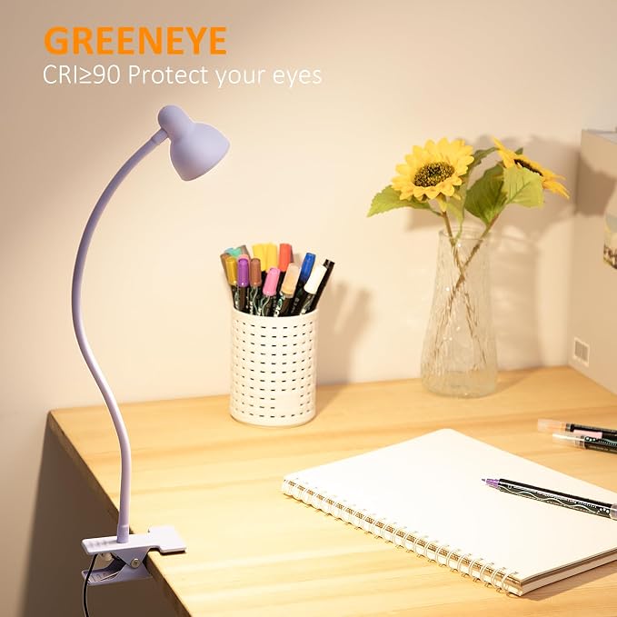 LiFMIRA Desk Lamp Clip on Lamp for Bed, LED Reading Light for Bed Purple | 3 Colors 10 Dimmable Brightness, LED Book Light for Reading in Bed Flexible Clip on Light Clamp Lamp for Bed Headboard Desk - Image 3