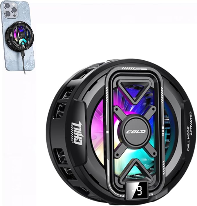 USB Phone Cooler, Semiconductor Cooling Fan for Phone, Magnetic & Clip-On, Large Cooling Plate, 3 Gears Fan Adjustable, RGB Light Switchable, Universal Fit for iPhone Android - Black by CHONCHOW