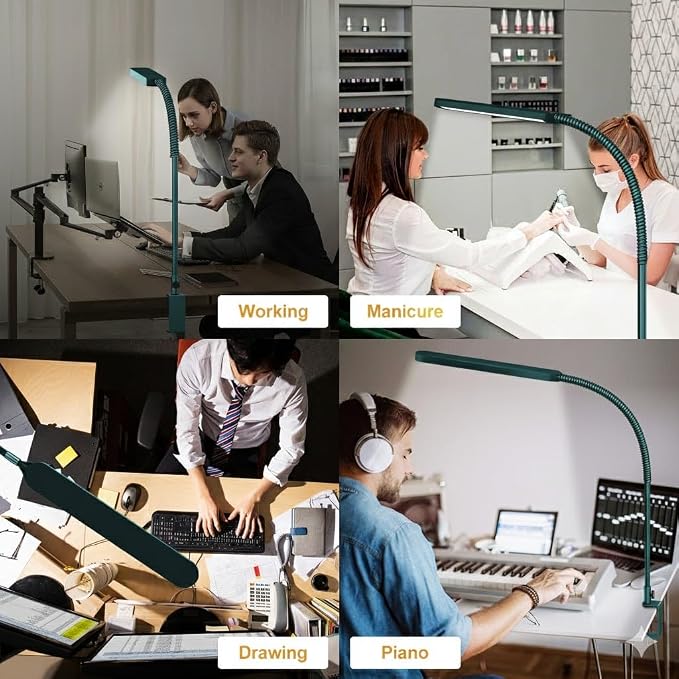 SKYLEO LED Desk Lamp - Desk Light for Home Office - Flexible Gooseneck - 5 Color Modes X 11 Brightness Levels - 1300LM - Timmer & Memory Function - 12W Clip on Light - Green - Image 6