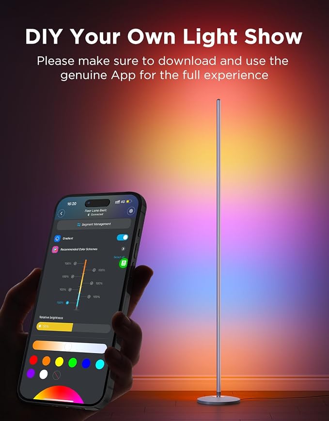 Govee RGBIC Floor Lamp, 1000lm LED Corner Lamp | Works with Alexa, Smart Modern Floor Lamp with Music Sync and Color Changing Standing Lamp for Bedroom Living Room Silver - Image 7