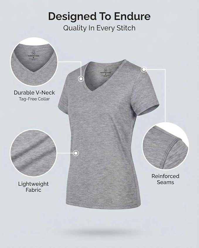 5 Pack Women's Dry Fit V Neck Workout Tops T Shirts Athletic Gym Yoga Tees | Available In Plus Size, Cooling Moisture-Wicking, Short Sleeve, Quick-Dry, Fitness, Stretch, Exercise, Running, Hiking - Image 5