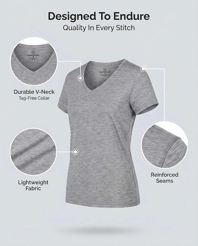 5 Pack Women's Dry Fit V Neck Workout Tops T Shirts Athletic Gym Yoga Tees | Available In Plus Size, Cooling Moisture-Wicking, Short Sleeve, Quick-Dry, Fitness, Stretch, Exercise, Running, Hiking - Image 5