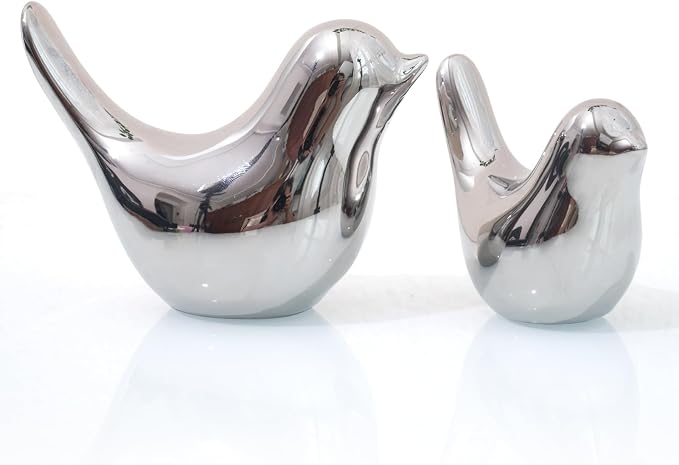 Notakia Silver Birds Statues Home Decor Modern Style Decorative Ornaments for Silver Table Decor Living Room, Bedroom, Office Desktop by Notakia
