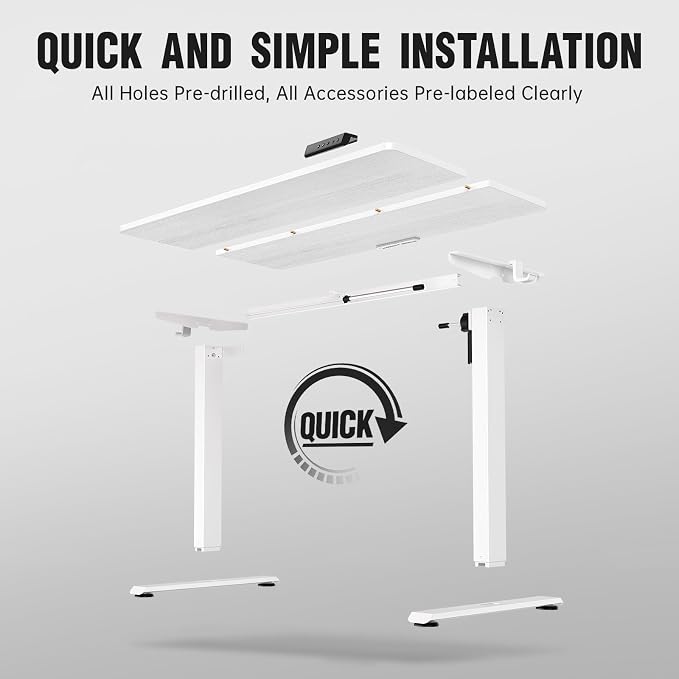 Veken Standing Desk, White, 47.2×23.6 Inch | Height Adjustable Sit Stand Up Computer Tables for Home Office, Study , Writing, Suit students, employees and group work - Image 4