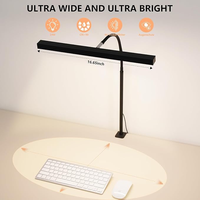 LED Desk Lamp for Office Home, Adjustable Flexible Eye-Caring Desk Light with,5 Modes 10 Brightness Adjustment, USB Adapter Desk Lamp with Clamp-T-B - Image 4