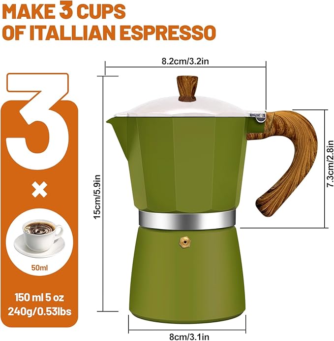 3 Cup Aluminum Espresso Stovetop Moka Pot Express Coffee Maker Percolator Italian Classic Mocha Coffee Machine for Italian and Cuban Cafe Brewing for Home & Camping 150ml 5oz - Image 2