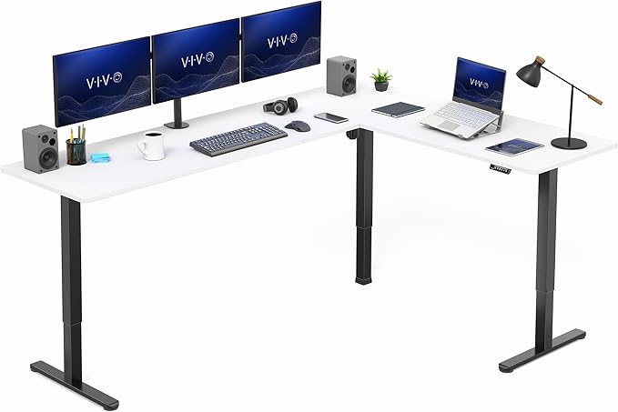 VIVO White 84 x 63 in Corner Standing Desk,DESK-E3CTBW-84 | Electric, Large Reversible L-Shaped Table, Sit Stand Height Adjustable, Memory Controller, Office Furniture Sets, Black Frame by Unknown