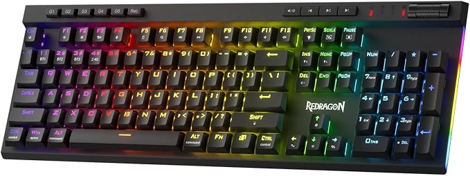 Redragon K580 PRO Wireless RGB Gaming Keyboard, Macro G Keys & Media Wheel | 0 Delay Tri-Mode, 5 On-Board Combo Keys, Ready for MMO & MOBA Play, 0-Delay Tri-Mode for Multiple Devices, Swap-Ready Socket by REDRAGON