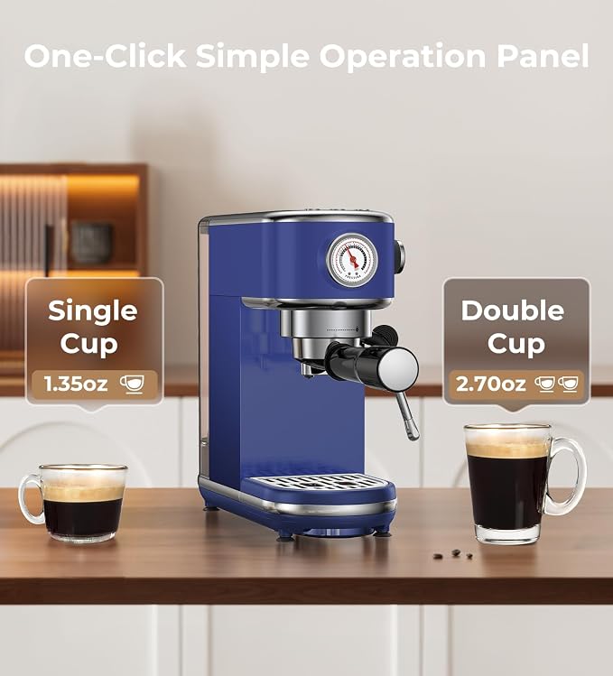 atatix 20 Bar Espresso Machine with Milk Frother, Compact Espresso Maker | Stainless Steel Coffee Machine with Precise Temp Control & 44oz Removable Water Tank for Latte, Cappuccino, Dark Blue - Image 3