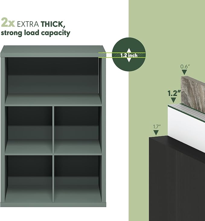 Furinno Cubicle Book Shelf, 5-Cube Bookshelf, Extra Thick Frame Cube Storage Organizer Bookcase with Closed Back, 15.3 x 29.9 x 43.3, for Living Room, Bedroom, Home Office, Sage Green - Image 5