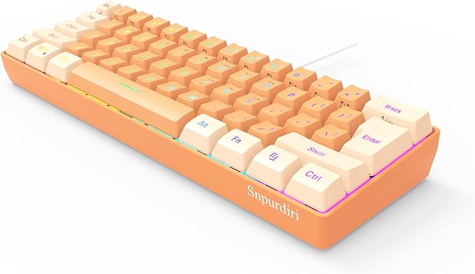 Snpurdiri 60% Wired Gaming Keyboard, RGB Backlit Ultra-Compact Mini Gaming Keyboard for PC/Mac Gamer, Typist, Travel (Cream and Orange) | Backlit Ultra-Compact Mini Gaming Keyboard for PC/Mac Gamer, Typist, Travel - Image 2