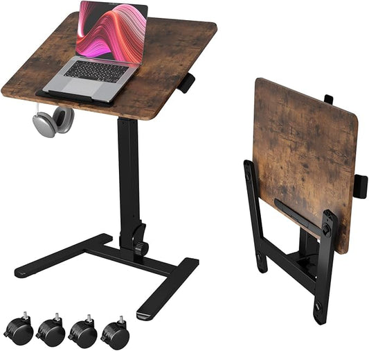Monomi 25“ Mobile Folding Desk,Pneumatic Sit-Stand Table,No Assembly,Brown by MONOMI
