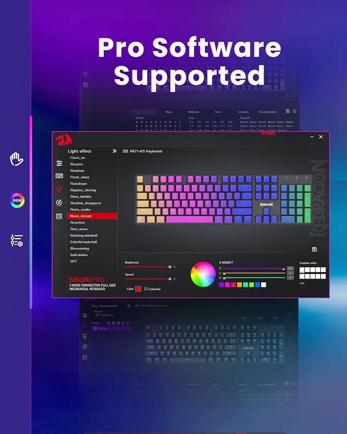 Redragon K671KS Wireless Mechanical Gaming Keyboard, Tri Mode BT/2.4G/USB-C Hot Swappable Custom Keyboard, RGB Backlit Computer Gaming Keyboards, PBT Keycaps, Programmable for PC/Tablet/MAC - Image 5