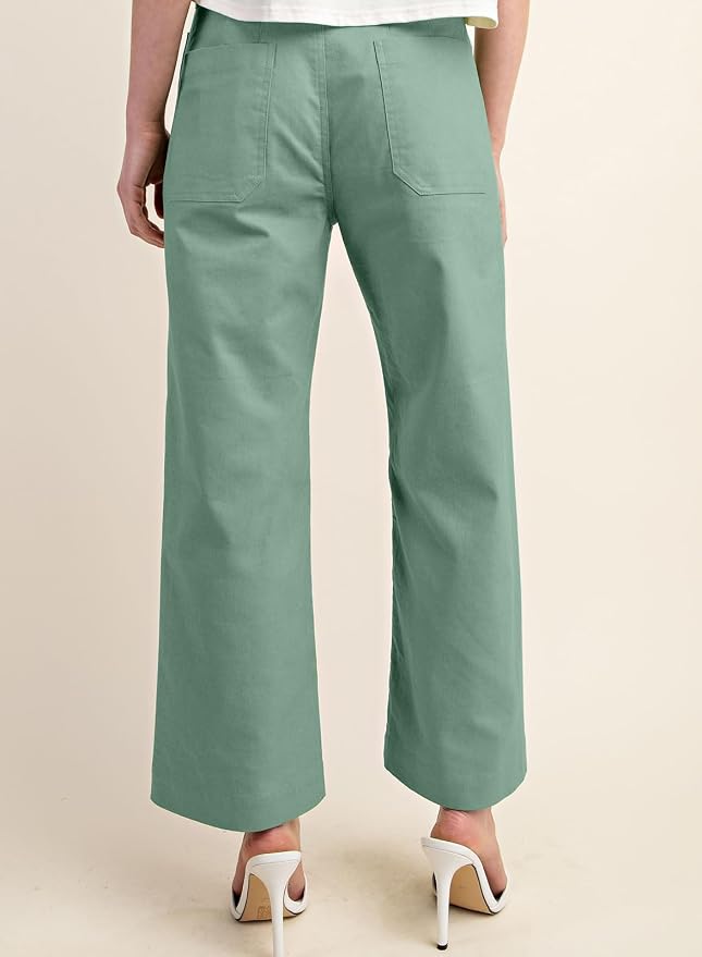miduo Womens High Waisted Cropped Wide Leg Stretchy Straight Pants Trousers with Pockets - Image 5