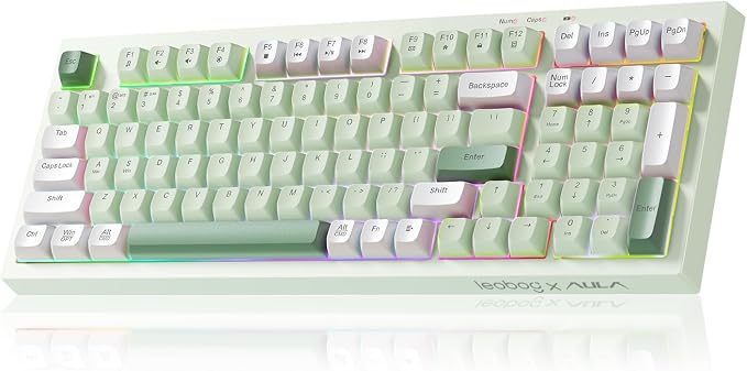 LEOBOG X Aula Green Keyboard Wireless Gaming Keyboard Creamy Silent | 98 Keys,Quiet,RGB Backlit,2000mAh Computer Keyboards Membrane Creamy Keyboard with Number Pad,Tri-Mode BT/2.4GHz/USB-C by LEOBOG