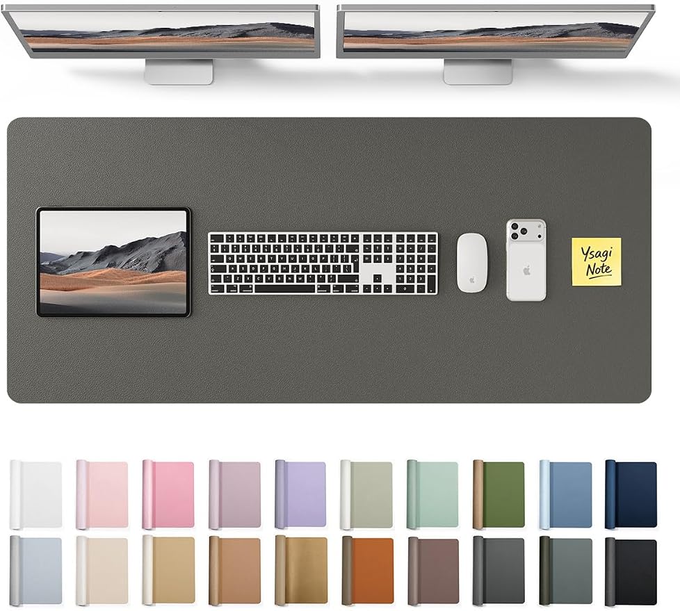 YSAGi Leather Desk Pad Protector, Office Desk Mat, Large Mouse Pad, Non-Slip PU Leather Desk Blotter, Laptop Desk Pad, Waterproof Desk Writing Pad for Office and Home (Dark Grey, 47" x 17") by YSAGi