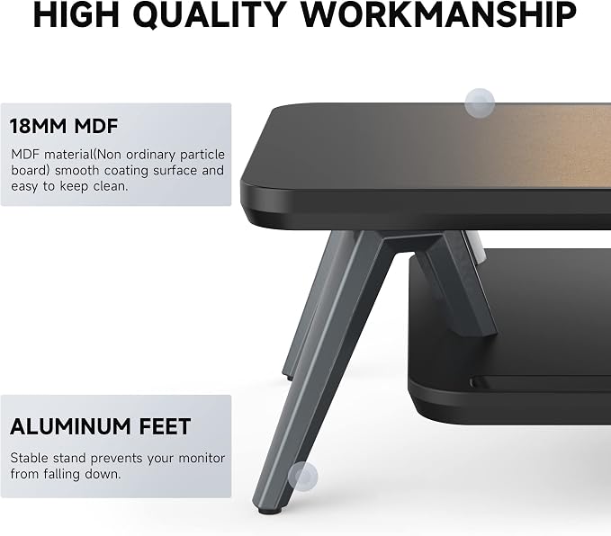 Fenge Dual Monitor Stand, Monitor Stands Riser for 2 monitors, 42.5 Inch Wood Desk Shelf with Storage Organizer and Cable Management for Office Desk Accessories - Image 3