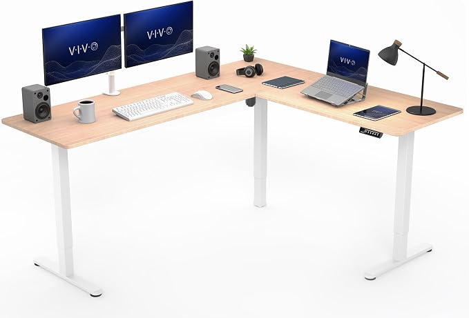 VIVO Real Bamboo 75 x 63 in Corner Standing Desk, DESK-E3CTWO-75 | Electric, Large Reversible L-Shaped Table, Sit Stand Height Adjustable, Memory Controller, Office Furniture Sets, Black Frame by Unknown