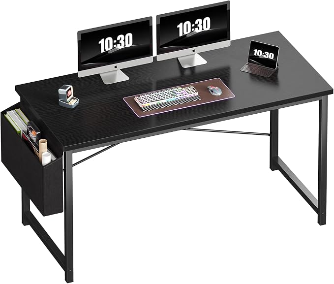 OLIXIS Computer Desk, 55 Inch Gaming Desks for Home Office Small Spaces | Writing Study Craft Work Table, Computer Workstation for Bedroom with Storage Bag, Black by OLIXIS